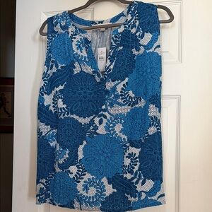 LOFT Blue and White Floral Sleeveless Blouse